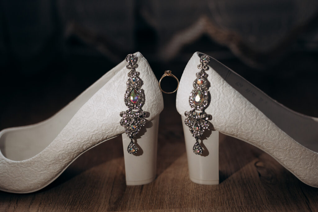 engagement ring is located bride s decorated heels